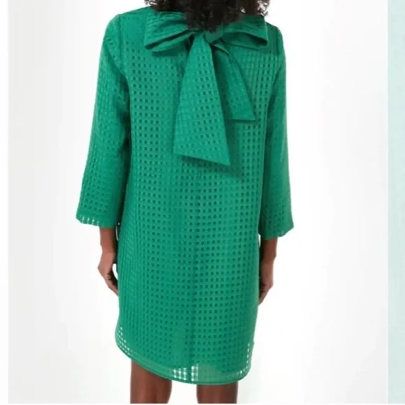 Tuckernuck Emerald Burnout Daphne Dress sz L Ruffle Collar Bow Mini Cocktail - Picture 3 of 15